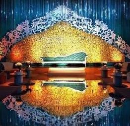 Sea-green and Golden Themed Wedding Stage